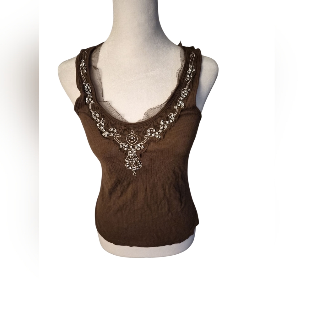 Marciano Brown Embellished Tank Top